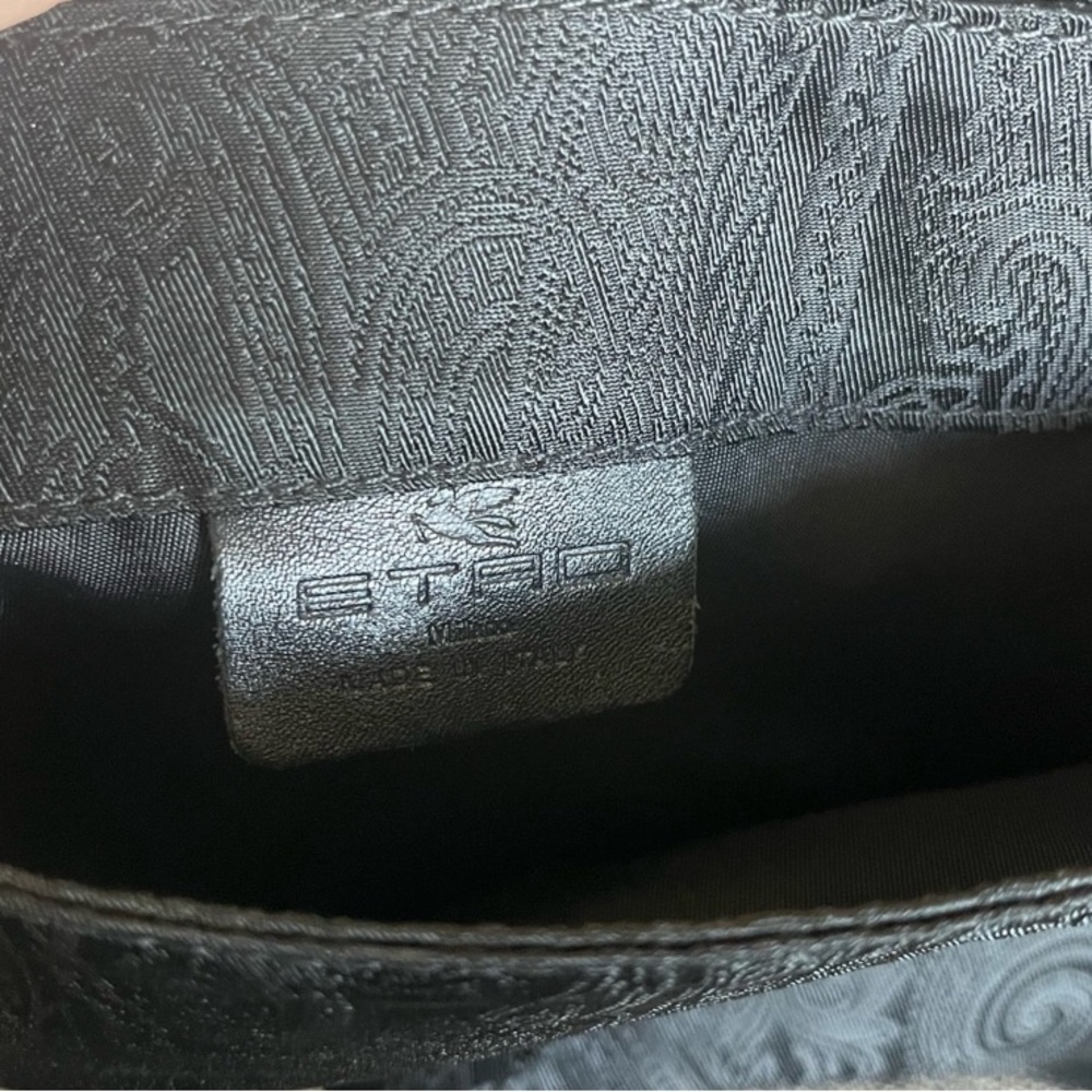 ETRO Rare Vintage Black Paisley Nylon Crossbody With Silver Emblem Bag - Picture 5 of 7